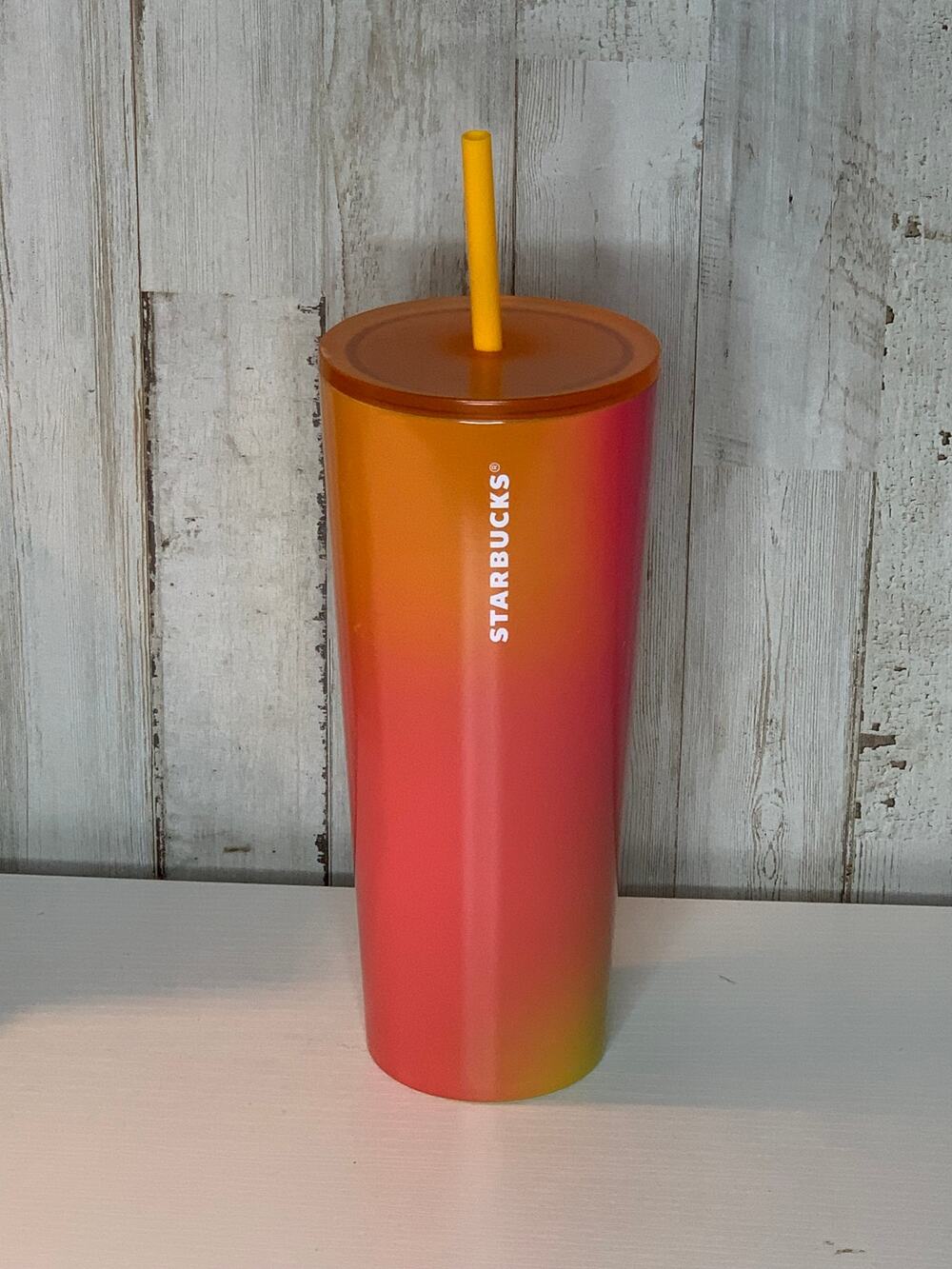 Starbucks Summer Ombre Cold Cup Tumbler 24 oz Orange Pink Yellow w/ Lid